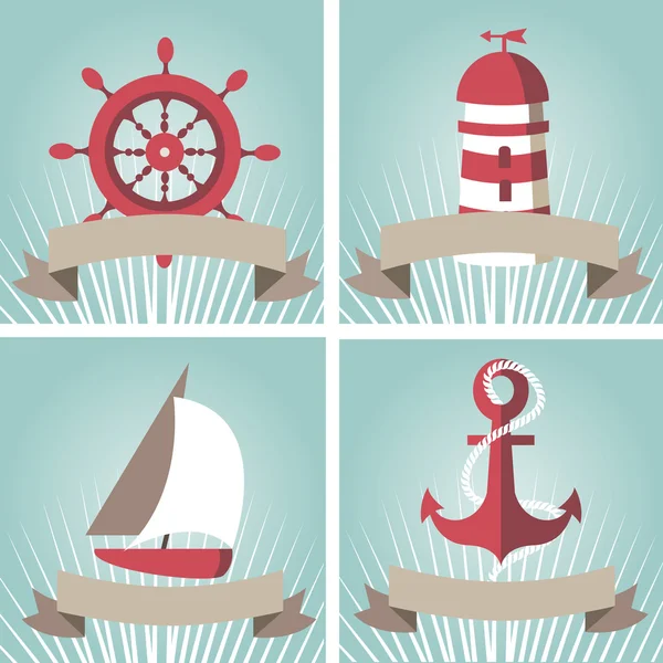 Set of seascape with nautical elements — Stock Vector