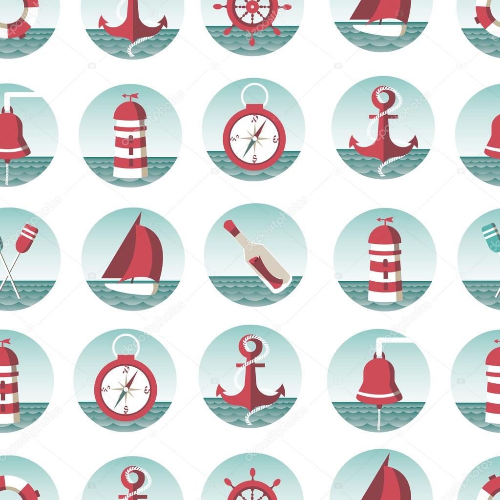 Nautical seamless pattern with sea elements