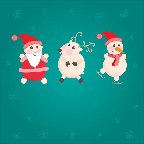 Carte de voeux avec Père Noël, bonhomme de neige et rennes — Photo