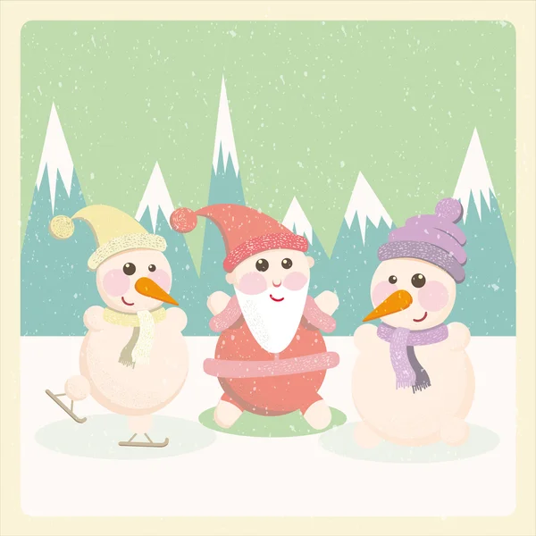 Illustration of a snowman and Santa Claus among the mountains — Stock Photo, Image