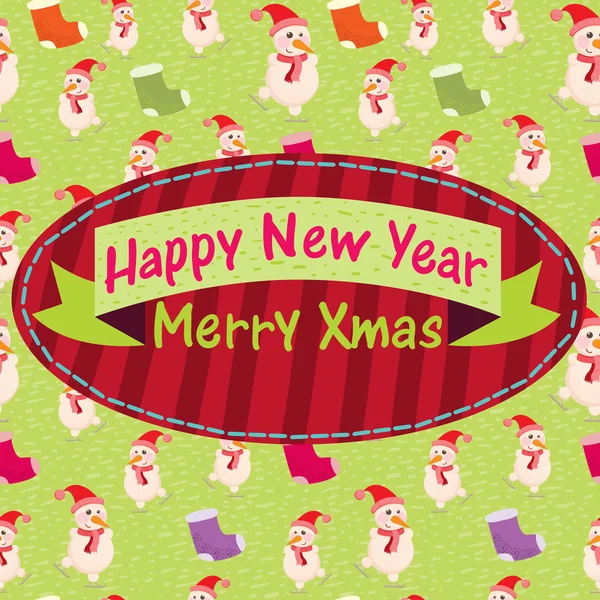 Nouvel An et carte de voeux de Noël avec bonhommes de neige — Image vectorielle