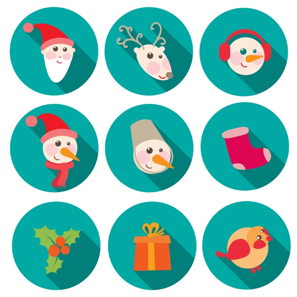 Conjunto de iconos planos de Año Nuevo y Navidad — Vector de stock