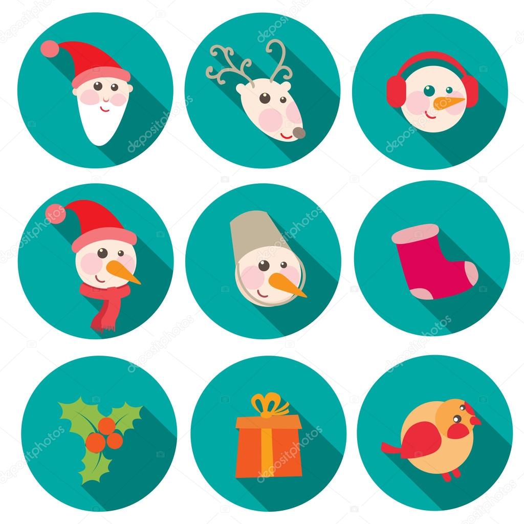 New Year and Christmas flat icons set