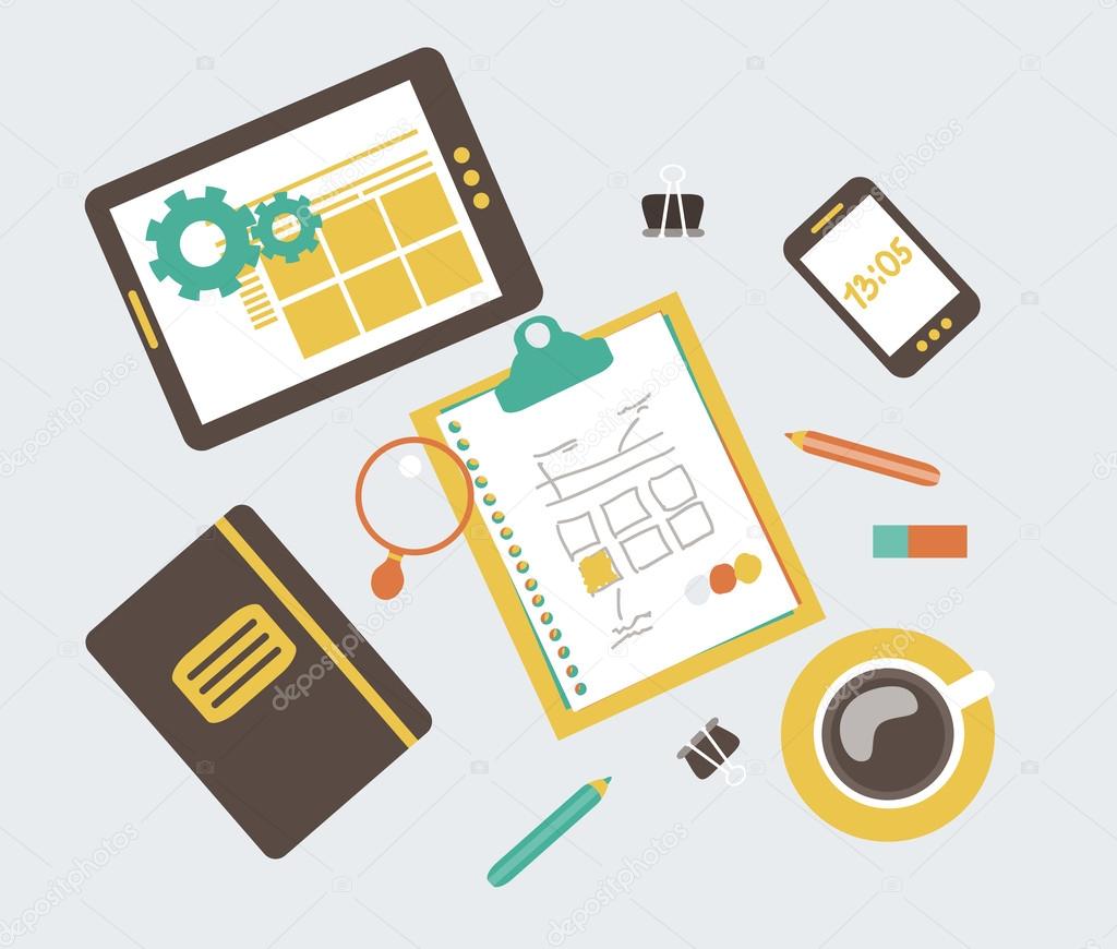 Flat modern illustration, web design development workflow