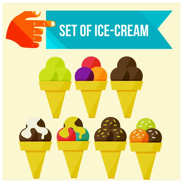 Set of ice cream horns — Stock Vector
