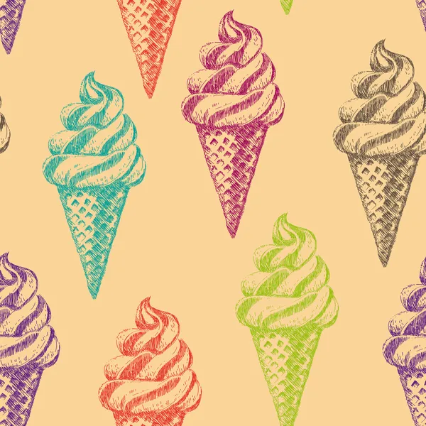 Bezešvé vzor s ice cream ručně kreslenou — Stockový vektor