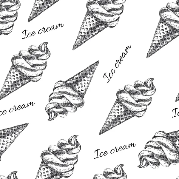 Modello senza cuciture con gelato disegnato a mano — Vettoriale Stock