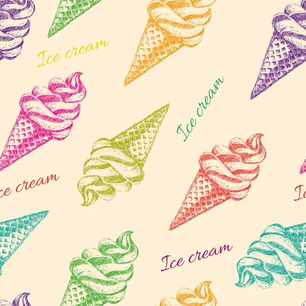 アイス クリーム手描きのシームレスなパターン — ストックベクタ