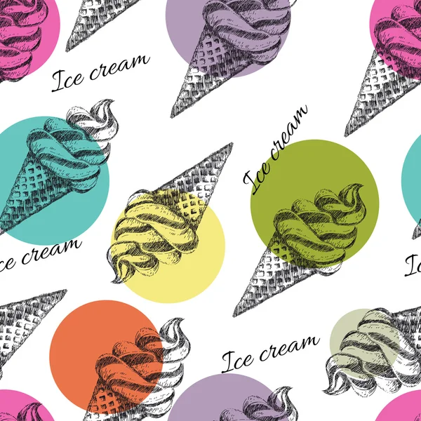 Padrão sem costura com sorvete desenhado à mão — Vetor de Stock