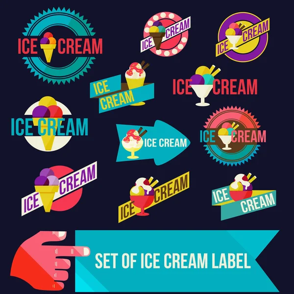 Set of modern ice cream shop badges and labels — Stock Vector