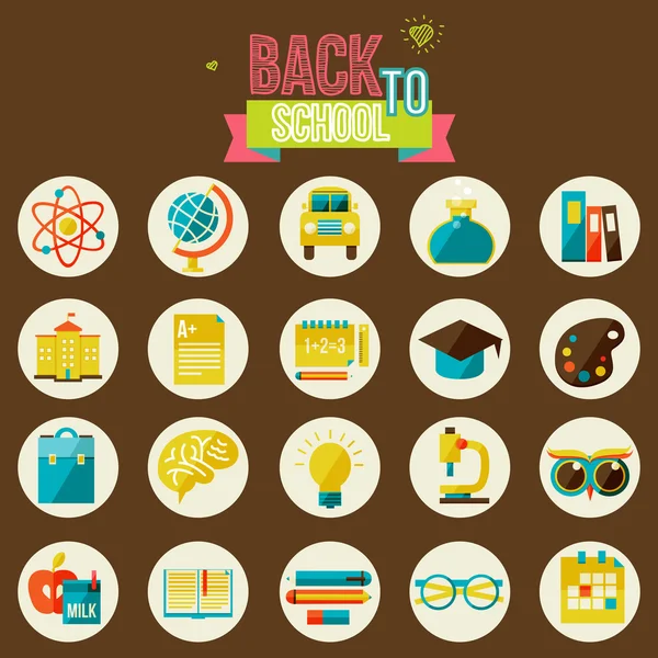 Set of flat school icons. — Stock Vector