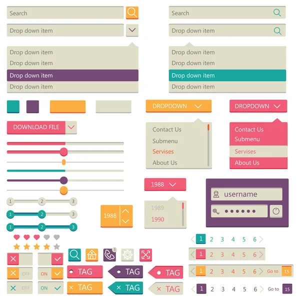 Platte elementen ontwerp, ui set. vector — Stockvector