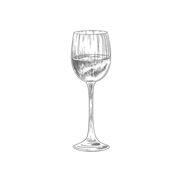 Glass with grape wine, vintage engraving vector illustration isolated. — Stock Vector