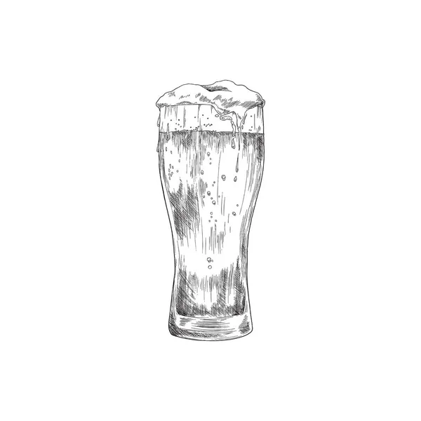 Högt glas av skumning öl vintage gravyr vektor illustration isolerad. — Stock vektor