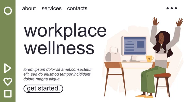 Arbetsplats wellness och kontor sport paus webbplats, platt vektor illustration. — Stock vektor