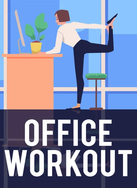 Entraînement de bureau et mise en page d'affiche de fitness d'entreprise illustration vectorielle plate. — Image vectorielle