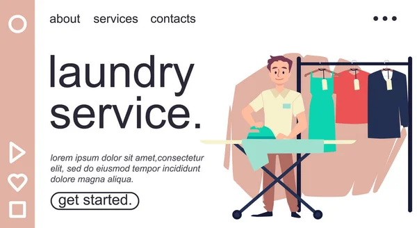 Serviço de lavanderia site ou página de apresentação design ilustração vetorial plana. — Vetor de Stock