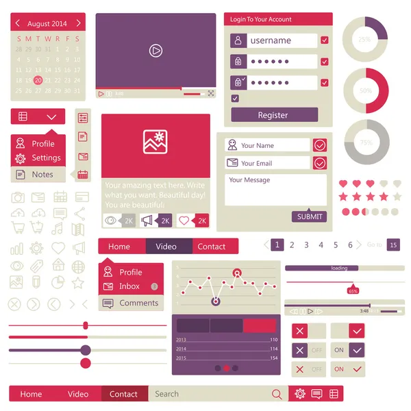 Interfaz de usuario elementos de diseño plano — Archivo Imágenes Vectoriales