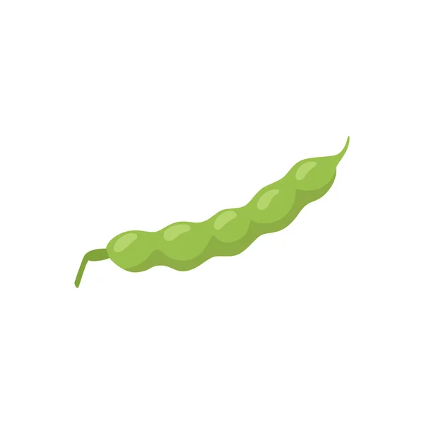 Zelené čerstvé mladé fazole nebo hrachové lusky jeden izolovaný na bílém pozadí. Vektorové ploché kreslené ilustrace fazolové lusky pro zdravý design vegetariánských potravinářských obalů. — Stockový vektor