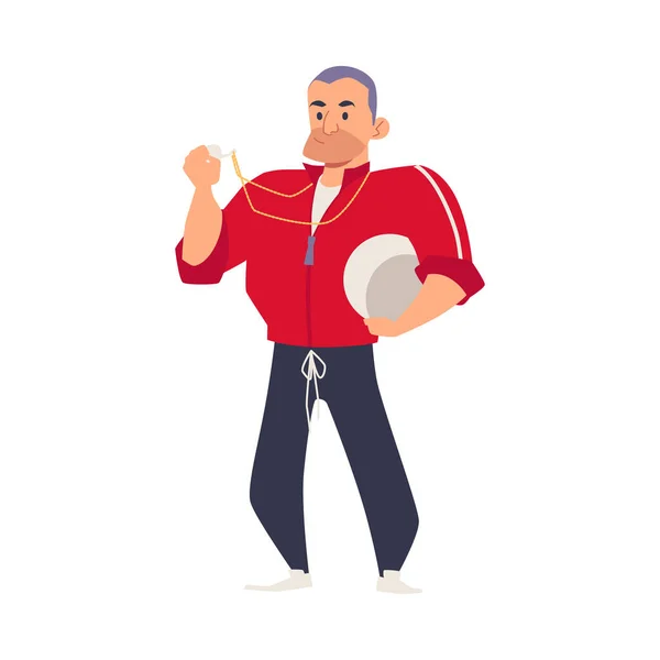 Entrenador deportivo o entrenador de equipo escolar para niños ilustración vectorial plana aislada. — Vector de stock