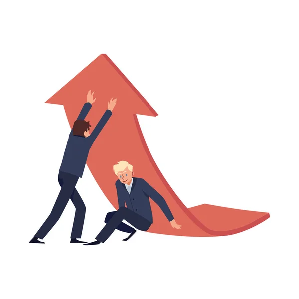Les hommes d'affaires travaillent ensemble sur la hausse des bénéfices de l'entreprise, illustration vectorielle plate isolée sur fond blanc. — Image vectorielle