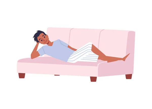 Homem descansando e arrepiando em casa no fim de semana, ilustração vetorial plana isolada. — Vetor de Stock
