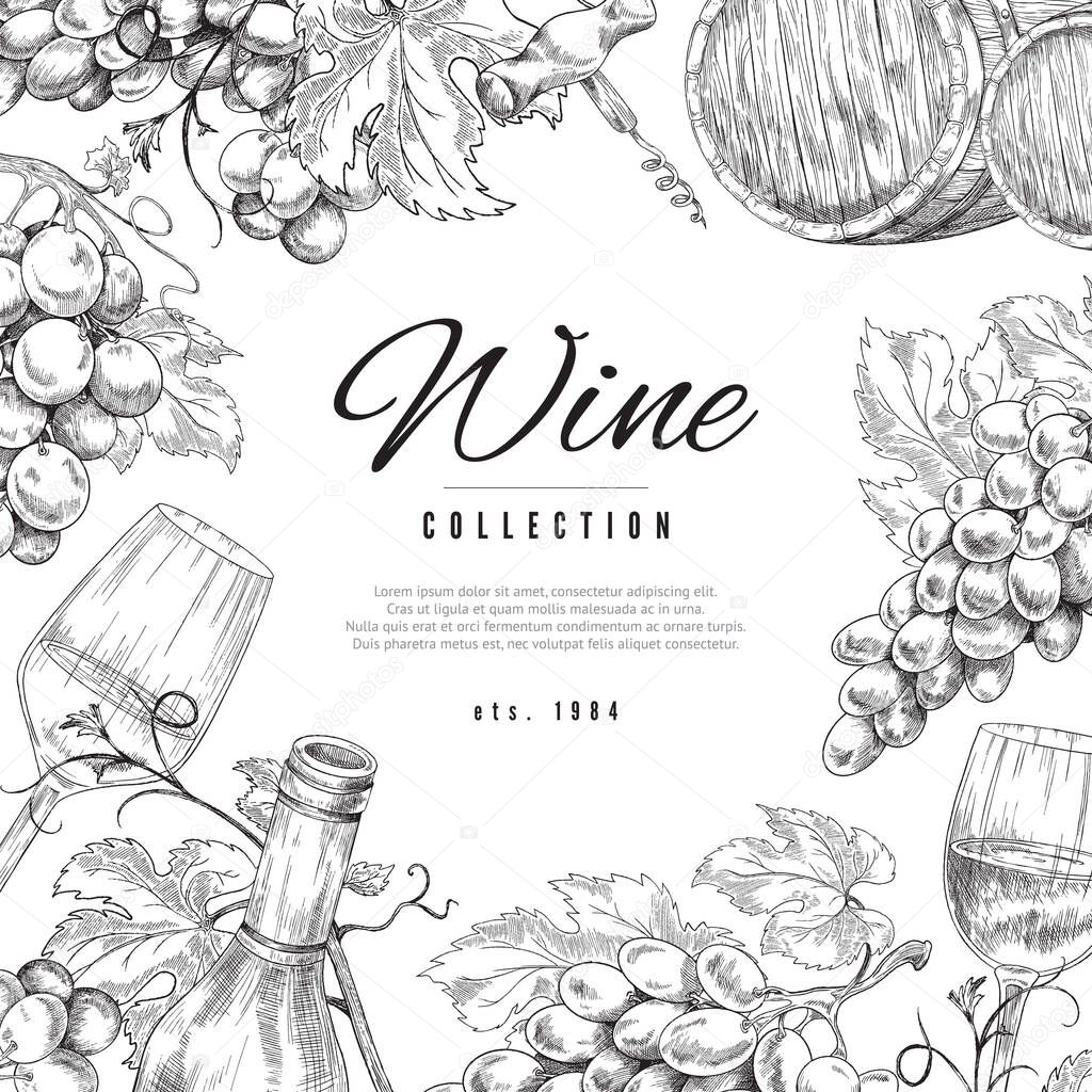 Wine grape vector background sketch style