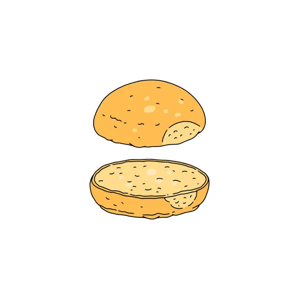 Pão de hambúrguer em estilo esboço desenhado à mão - ilustração vetorial plana isolada no fundo branco. — Vetor de Stock
