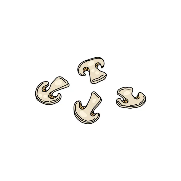 Champignon coupé en morceaux, isolé sur fond blanc. Illustration vectorielle de dessin animé de champignons tranchés. — Image vectorielle