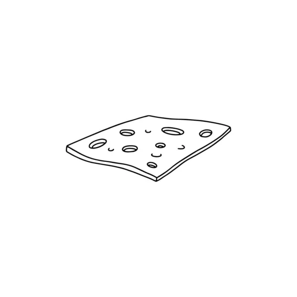 치즈 슬라이스 또는 조각, 손으로 그린 벡터 스케치 아이콘. 선그리기에 구멍이 뚫려 있는 치즈, 흰 배경에 따로 떨어져 있는 치즈. — 스톡 벡터