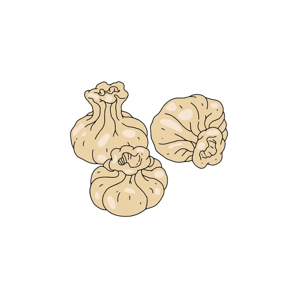 Georgische khinkali of Chinese baozi dumplings, vectorillustratie geïsoleerd. — Stockvector