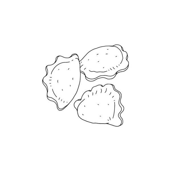 Gnocchi oder Pierogi Knödel Stücke, schwarze Linie Vektor Illustration isoliert. — Stockvektor