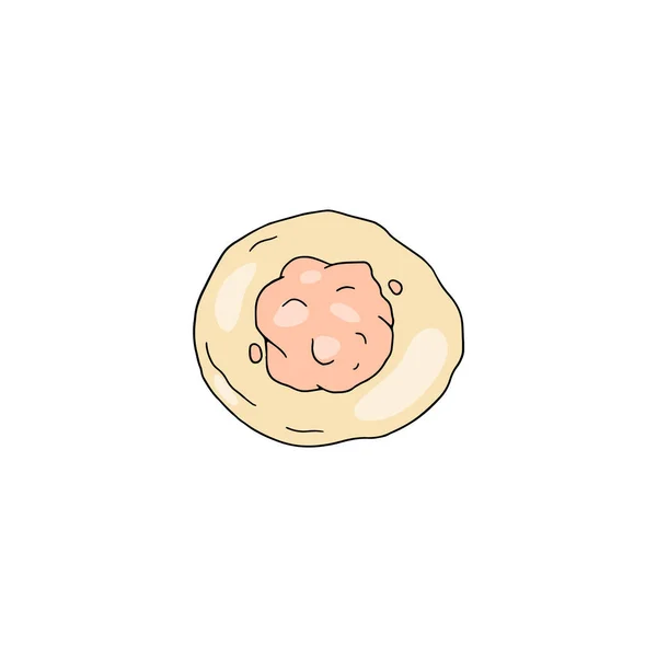 Découper le cercle de pâte avec remplissage de viande pour faire des boulettes en croquis — Image vectorielle