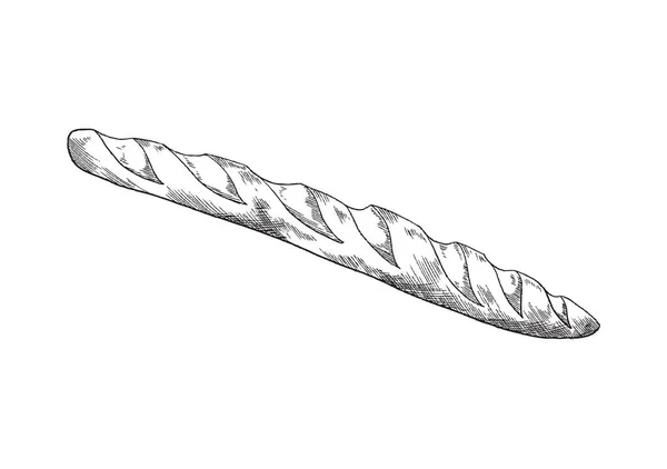 검정 색 과 흰색의 스케치 벡터로 바삭바삭 한 지각을 가진 전통적 인 프랑스 바게트 — 스톡 벡터
