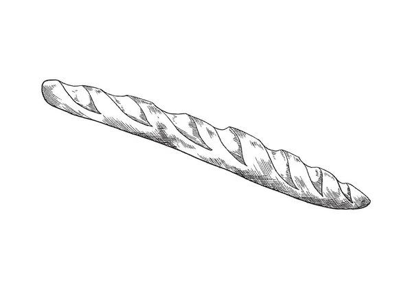 Traditionell fransk baguette med krispig skorpa i svart och vitt skiss vektor — Stock vektor