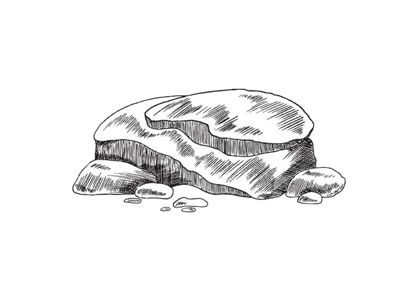Pedras ou rochas minerais gravura linha de tinta preta vetor ilustração isolado. —  Vetores de Stock