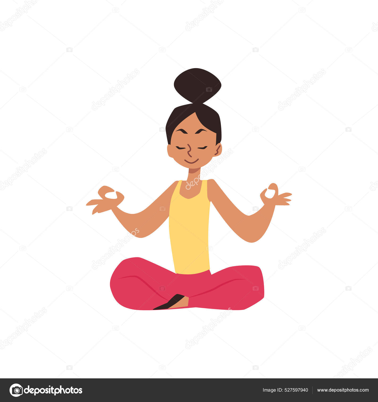 Caráter de criança de desenho animado sorridente fazendo ioga em ilustração  vetorial plana imagem vetorial de Sabelskaya© 527597940
