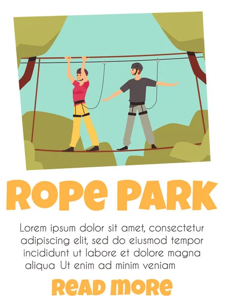 Rope park 광고 플래카드 또는 포스터 흉내 내기, 평면 벡터 일러스트. — 스톡 벡터