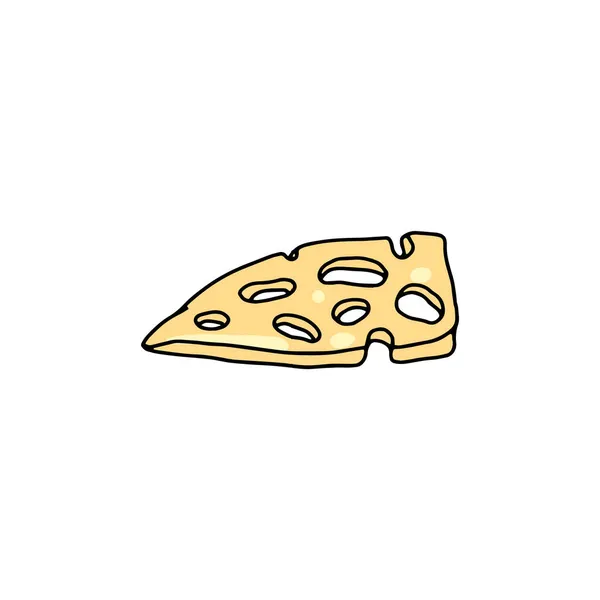 Rebanada de queso amarillo en forma de triángulo ilustración vectorial dibujada a mano aislada. — Vector de stock