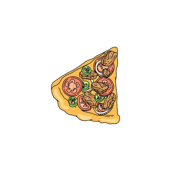 Pizza com pedaços de queijo de carne ou tofu, ilustração vetorial colorida isolada. —  Vetores de Stock