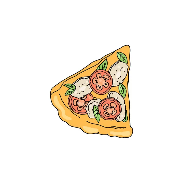 Pizza mit hausgemachten Würstchen und Tomaten, bunte Vektorillustration isoliert. — Stockvektor