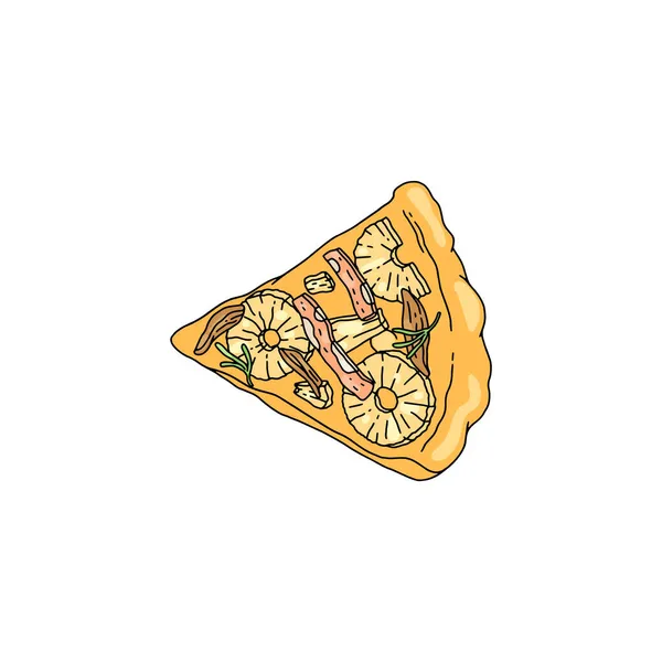 Pizza com ingredientes exóticos de abacaxi e presunto, ilustração vetorial isolada. — Vetor de Stock