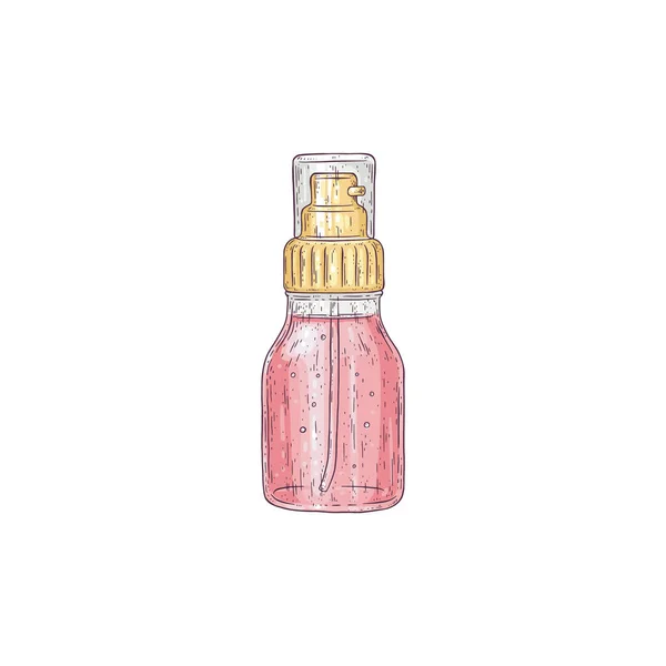 Botella de aerosol con aceite esencial o de masaje, ilustración vectorial de boceto aislado sobre fondo blanco. — Archivo Imágenes Vectoriales