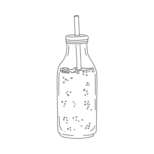 Стеклянная бутылка летнего освежающего напитка с соломенной векторной иллюстрацией. — стоковый вектор