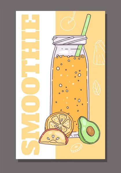 Tarjeta de batido para desintoxicar y refrescar bebidas saludables vector ilustración. — Archivo Imágenes Vectoriales