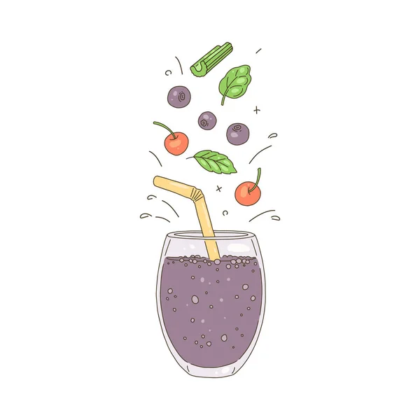 Berry Detox Cocktail mit Gemüsemischung, Vektorillustration isoliert. — Stockvektor