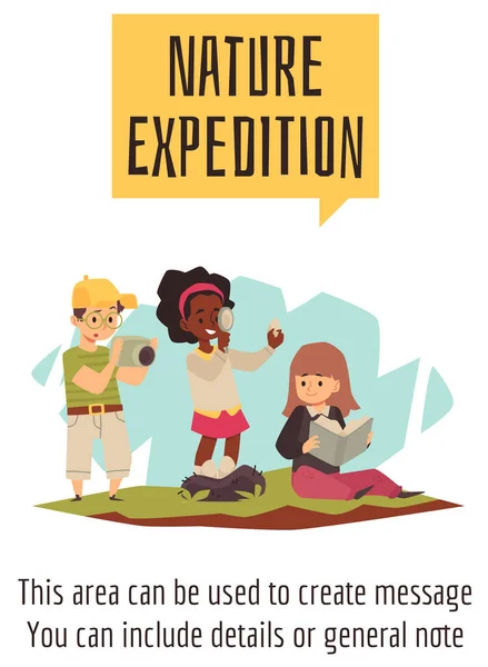 Explorer φύση παιδιά club σε αποστολή στο πάρκο αναψυχής σε επίπεδο διάνυσμα — Διανυσματικό Αρχείο