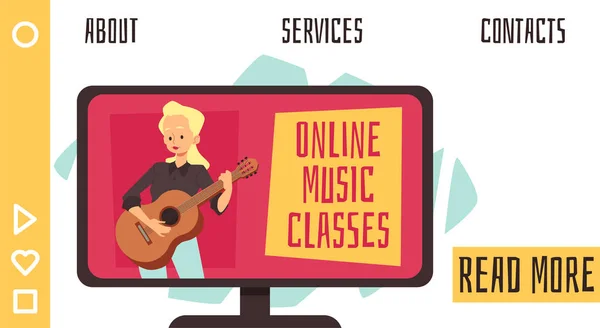 Online music classes for children web banner layout, flat vector illustration. — Stock Vector