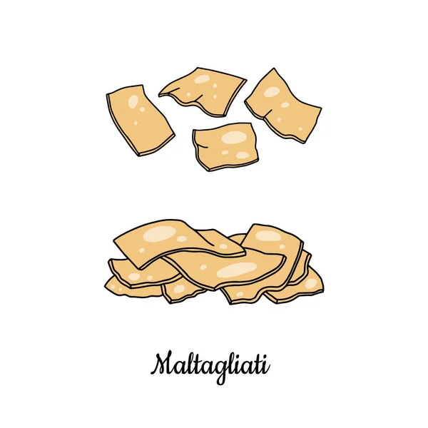 Maltagliati tipo di pasta di frumento - illustrazione vettoriale isolata su fondo bianco. — Vettoriale Stock