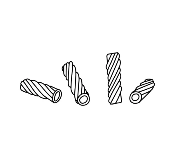 Итальянская паста трубы или ригатони трубы, черная линия векторной иллюстрации изолированы. — стоковый вектор